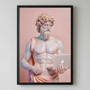 Surreal Classical Bust Laptop Art Print | Modern Minimalist Sculpture (Digital Download)