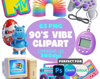 90s Vibe Clipart PNG, Retro Y2K Icons, Pixel Heart Graphics (Commercial Use)