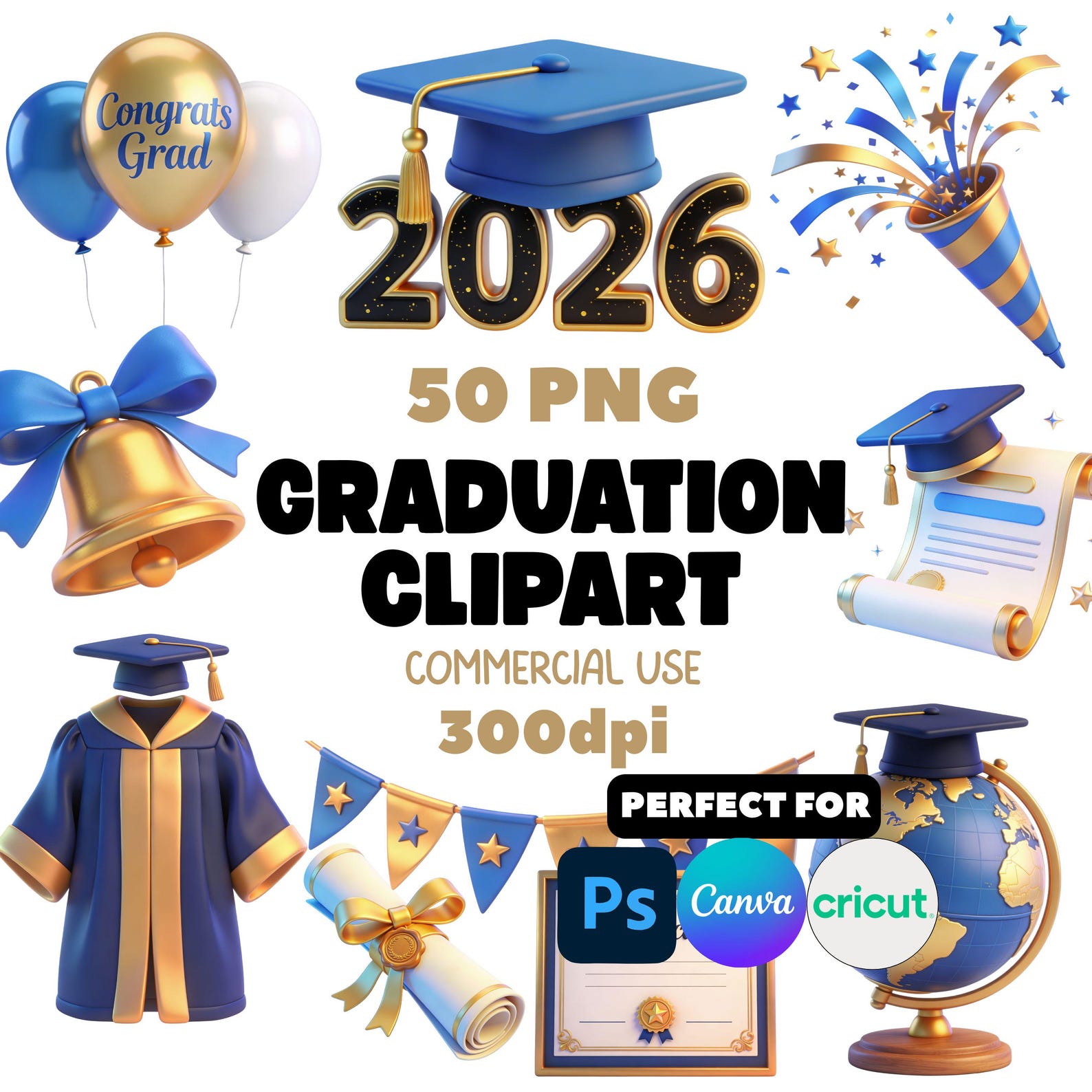 Grad Fest Graphics Graduation Clipart Bundle, Class of 2026 PNG Graphics, Congrats Grad ...