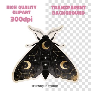 Pacchetto di clipart celestiali mistiche, adesivi PNG neri e dorati a tema stregonesco (download digitale) immagine 7