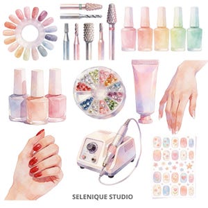 Watercolor Nail Salon Clipart | Manicure, Nail Polish, Beauty Graphics (Commercial Use) image 2