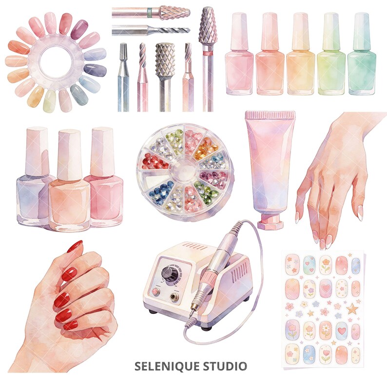 Watercolor Nail Salon Clipart | Manicure, Nail Polish, Beauty Graphics (Commercial Use) image 2