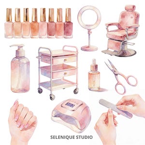 Watercolor Nail Salon Clipart | Manicure, Nail Polish, Beauty Graphics (Commercial Use) image 4