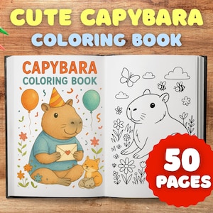 Disegni da colorare di Capibara - 50 fogli di animali kawaii (download digitale)