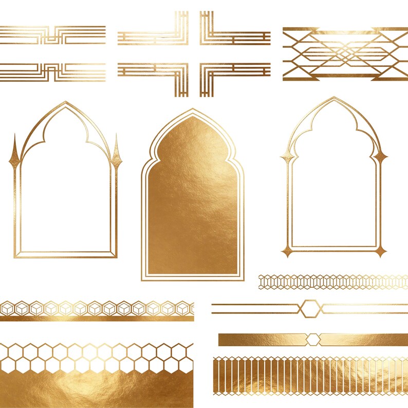 Gold Geometric Frames Clipart | Art Deco Borders, Luxury Wedding Graphics (80 PNG) image 8