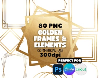 Gold Geometric Frames Clipart | Art Deco Borders, Luxury Wedding Graphics (80 PNG)