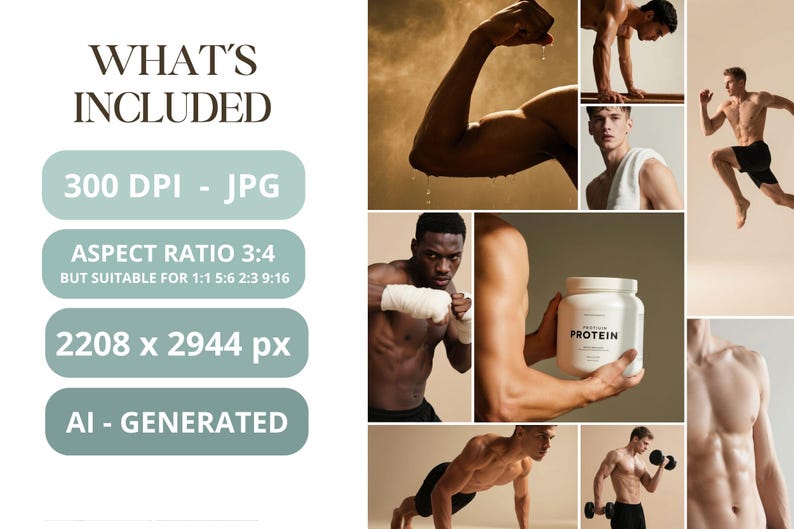 Männer Workout Stock Fotos Bundle | Gym Fitness PNG Bilder (Digitaler Download) Bild 4