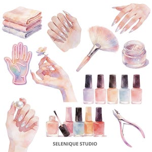 Watercolor Nail Salon Clipart | Manicure, Nail Polish, Beauty Graphics (Commercial Use) image 6