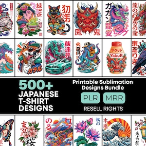 500+ Japanese Streetwear T-Shirt Designs Bundle, PNG Sublimation Graphics (PLR MRR)