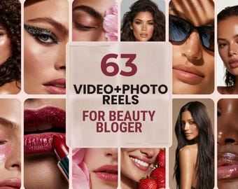 Beauty Reels Bundle, Vertical Video & Photo Pack for Makeup Bloggers, Social Media Content, 9:16 Stock