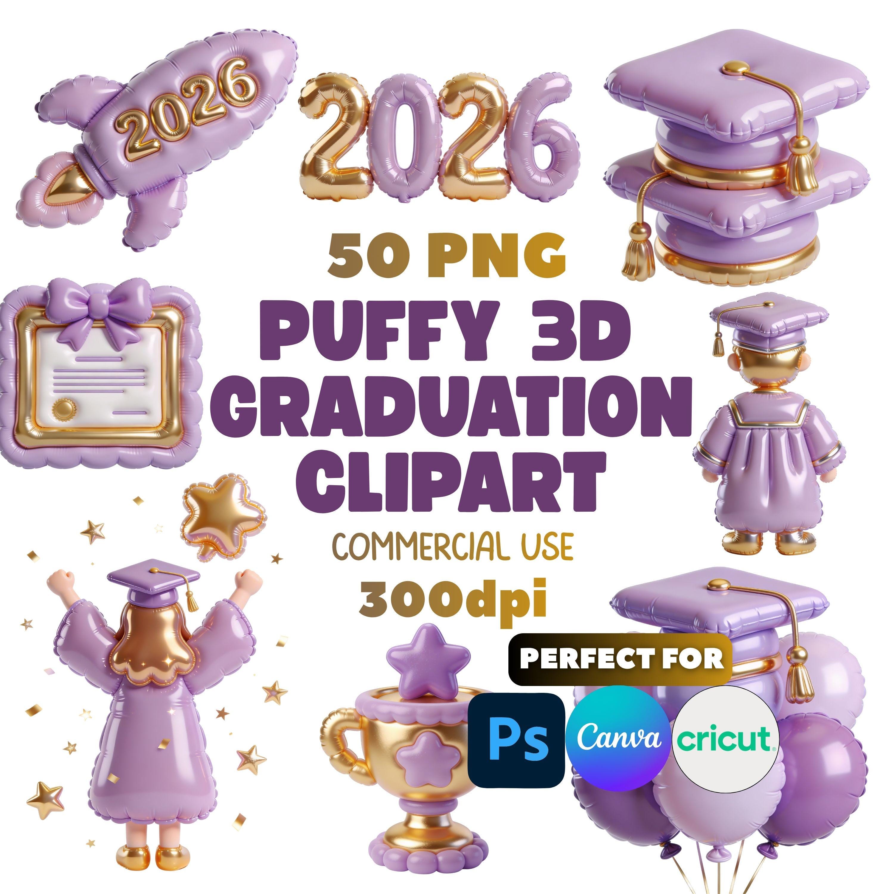 Lilac Graduation Clipart | Puffy 3D Class of 2026 PNG (digital Download ...