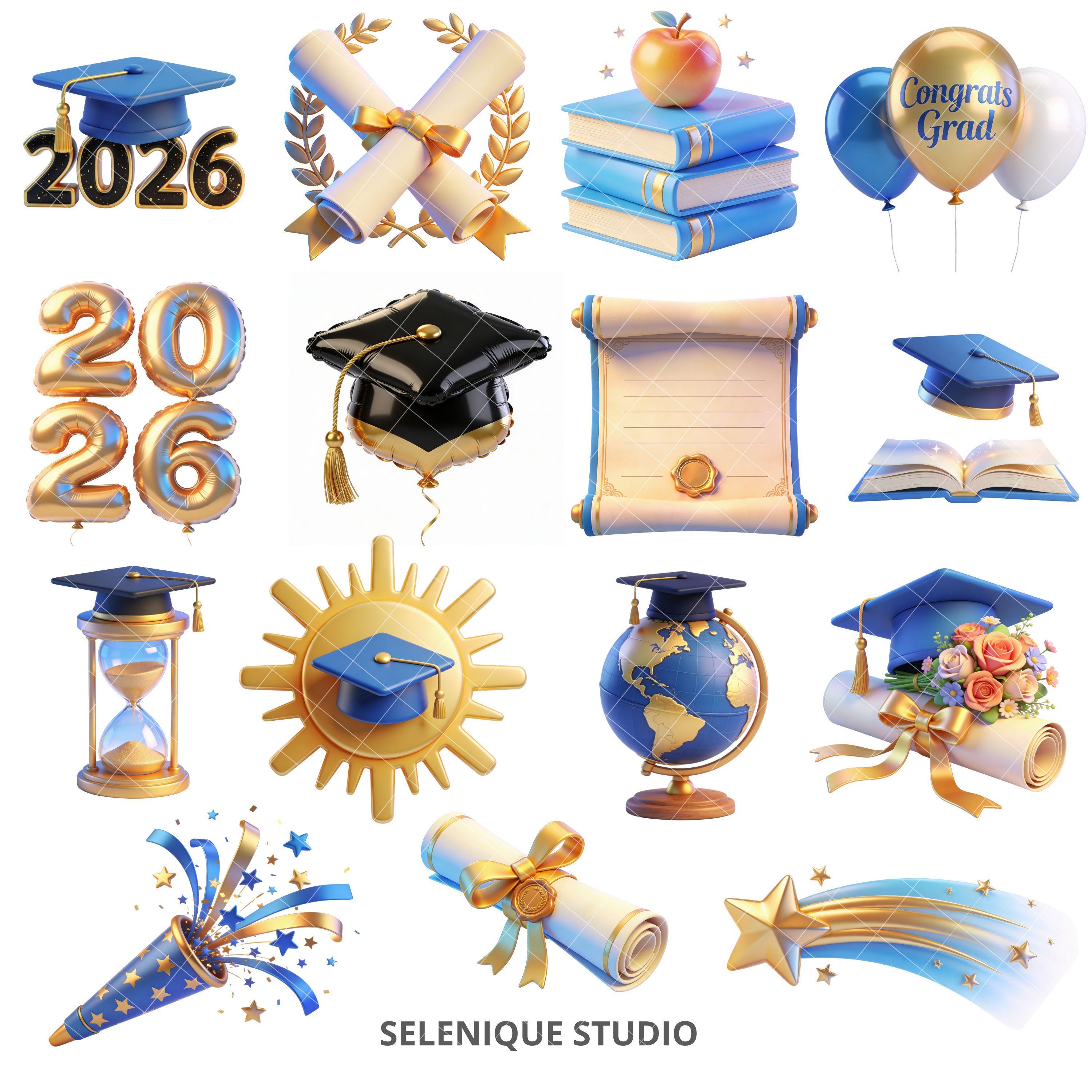 Graduation Clipart Bundle, Class of 2026 PNG Graphics, Congrats Grad ...
