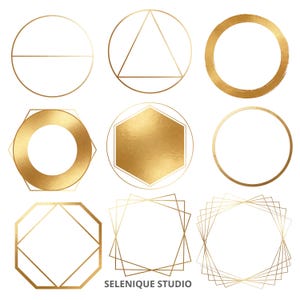 Gold Geometric Frames Clipart | Art Deco Borders, Luxury Wedding Graphics (80 PNG) image 3