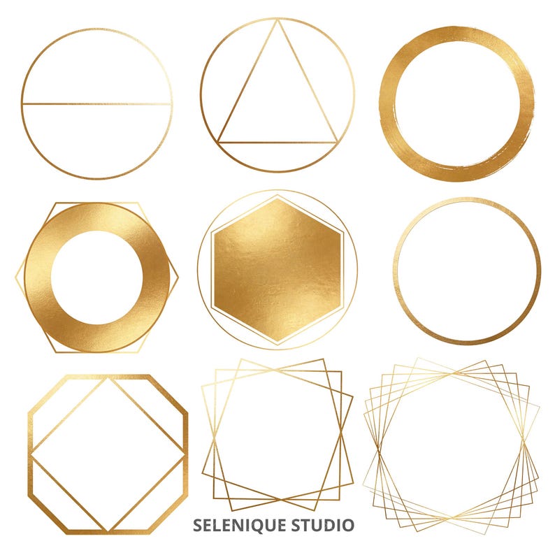 Gold Geometric Frames Clipart | Art Deco Borders, Luxury Wedding Graphics (80 PNG) image 3