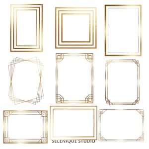 Gold Geometric Frames Clipart | Art Deco Borders, Luxury Wedding Graphics (80 PNG) image 5