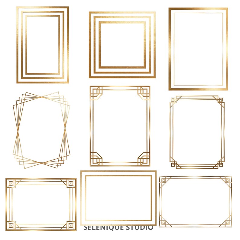 Gold Geometric Frames Clipart | Art Deco Borders, Luxury Wedding Graphics (80 PNG) image 5