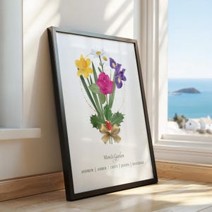 Stampa personalizzata del giardino della mamma, regalo di bouquet di fiori di nascita per nonna, mamma o nonna, regalo personalizzato, file digitale o stampa su carta