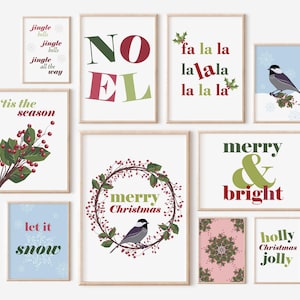 Christmas Gallery Wall Set Modern Style, Holiday Wall Art, Classic Christmas Decor,  Holiday Art Set - Instant Digital Download