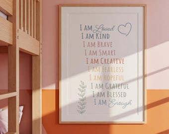 I am Loved Affirmations Poster: Rainbow Kids Room Decor (Digital Download)
