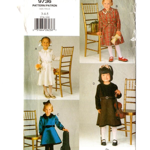 Vogue 9736 Girls Flared Dress 90s Sewing Pattern Size 3, 4, 5 Chest 22, 23, 24 Uncut Party School