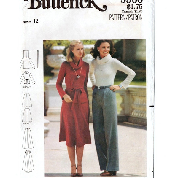 Butterick 5566 Misses Cowl Top Skirt Pants 70s Vintage Sewing Pattern Size 12 Bust 34