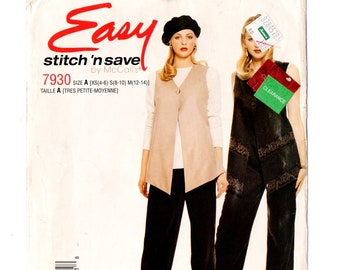 McCall's 7930 Misses Easy Vest, Top, Pants 90s Vintage Sewing Pattern Uncut Size XS, S, M 4 - 14 Stitch N Save Casuals