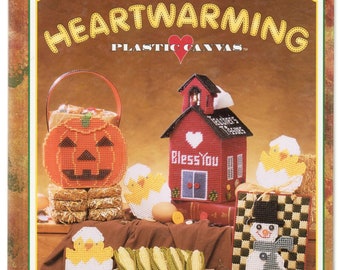 Heartwarming Plastic Canvas Pattern Book 47 Projects 90s Needlecraft Shop Halloween, Christmas, Easter, Tissue Covers, Home Decor