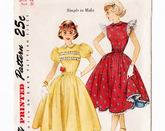Simplicity 3764 Misses Dress, Petticoat 50s Vintage Sewing Pattern Uncut Size 12 Bust 30 Full Skirt, Short Sleeve, Rockabilly