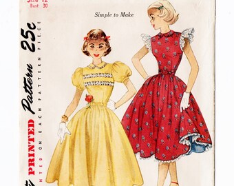 Simplicity 3764 Misses Dress, Petticoat 50s Vintage Sewing Pattern Uncut Size 12 Bust 30 Full Skirt, Short Sleeve, Rockabilly