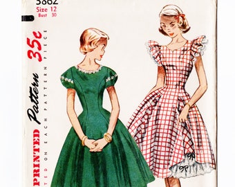 Simplicity 3862 Misses Dress, Petticoat 50s Vintage Sewing Pattern Uncut Size 12 Bust 30 Fit & Flare, Short Sleeve, Rockabilly, Crinoline