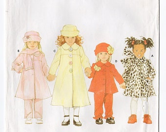 Simplicity 4833 Girls Coat, Jacket, Pants, Hat 90s Vintage Sewing Pattern Size 5, 6, 6X Fleece, Midi Coat, Yoked, Scarf, Rosette