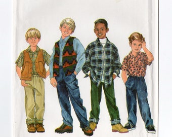 Simplicity 7892 Boys Shirt, Vest, Pants 90s Vintage Sewing Pattern Uncut Size 5, 6, 7, 8 Button Front, Loose Fitting, Shirt Jacket