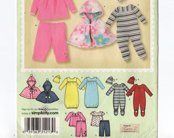 Simplicity 3543 Babies Bunting, Capelet, Romper Sewing Pattern Uncut Size XXS, XS, S, M, L Knit Infant Top, Pants, Cape, Hat, Nightgown