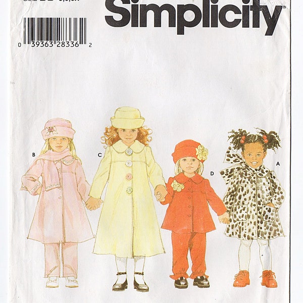 Simplicity 4833 Girls Coat, Jacket, Pants, Hat 90s Vintage Sewing Pattern Size 5, 6, 6X Fleece, Midi Coat, Yoked, Scarf, Rosette