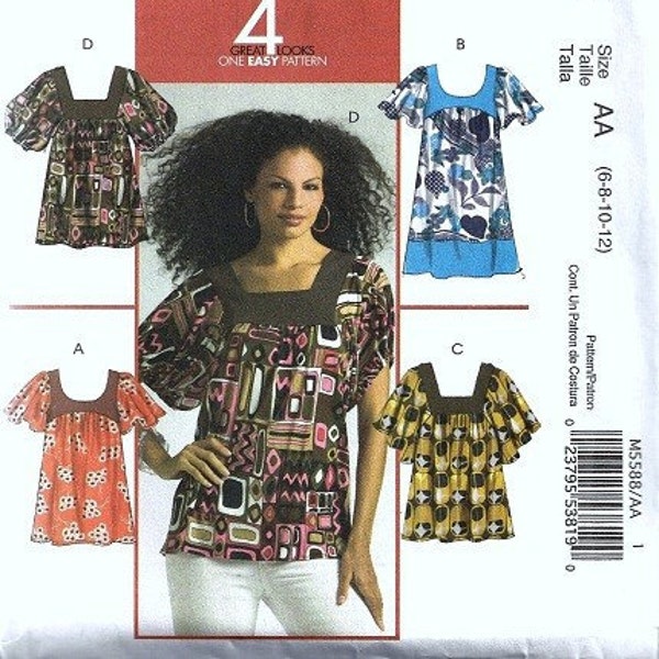 McCall's 5588 Misses Top, Tunic Sewing Pattern Size 6, 8, 10, 12 Uncut Loose