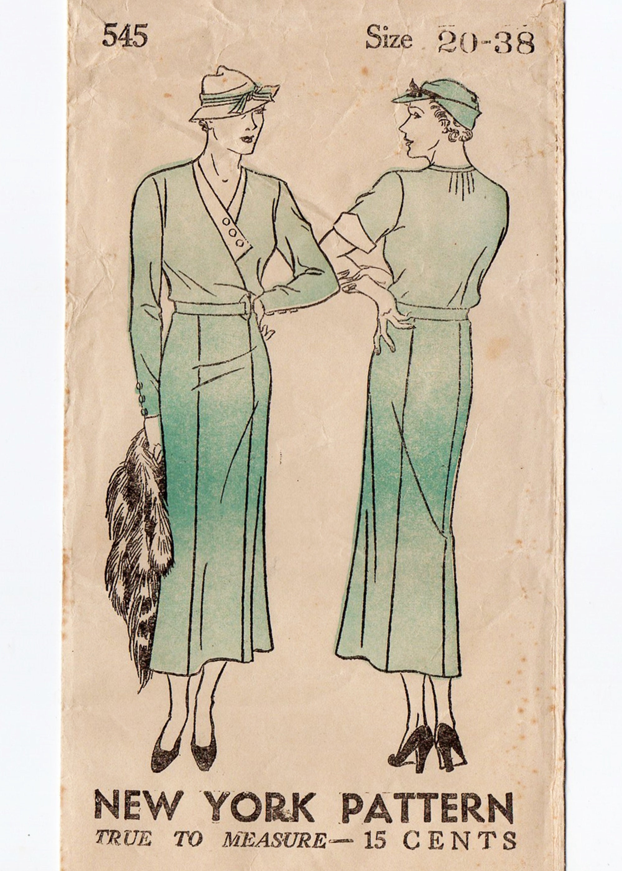 New York 545 Misses Dress 30s Vintage Sewing Pattern Uncut Size 20