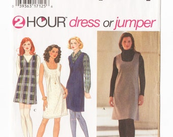 Simplicity 9760 Misses 2 Hour Dress, Jumper 90s Vintage Sewing Pattern Size 4, 6 V or Scoop Neck, Tank Dress