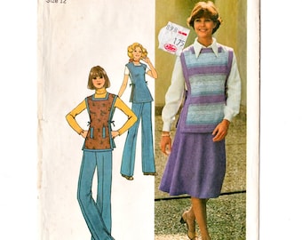 Simplicity 7572 Misses Bias Skirt, Pants, Tunic 70s Vintage Sewing Pattern Uncut Size 12 Bust 34 Reversible Tabbard, Flared Skirt