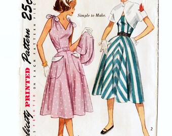 Simplicity 3562 Teen Miss Dress, Bolero 50s Vintage Sewing Pattern Uncut Size 12 Bust 30 Sundress, Tie Shoulder, Sleeveless, Flared Skirt