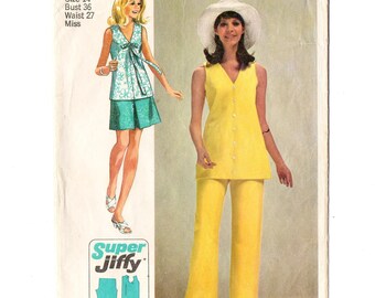 Simplicity 8830 Misses Blouse, Pants, Mini Skirt 70s Vintage Sewing Pattern Size 14 Bust 36 Jiffy Retro Summer Casual