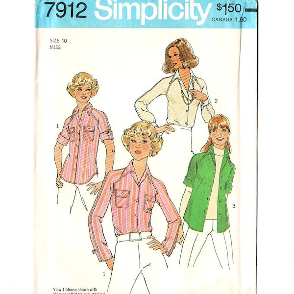 Simplicity 7912 Misses Raglan Shirt 70s Vintage Sewing Pattern Size 10 Bust 32 1/2 Uncut Blouse