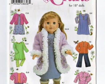 Simplicity 4786 American Girl Doll Clothes Vintage Sewing Pattern 18" Doll Coat, Boots, Jumper, Dress