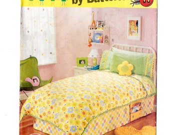 Butterick 3068 Teen Bedroom Duvet Cover, Bedding Vintage Sewing Pattern Uncut Home Decor Floral Quilt, Dust Ruffle