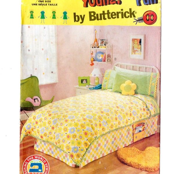 Butterick 3068 Teen Bedroom Duvet Cover, Bedding Vintage Sewing Pattern Uncut Home Decor Floral Quilt, Dust Ruffle