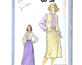 Simplicity 8757 Misses Blouse, Skirt, Vest 70s Vintage Sewing Pattern Uncut Size 12 Bust 34 Short Vest, Maxi Skirt