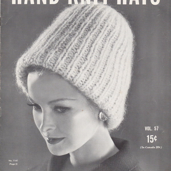 Hand Knit Hats 50s Vintage Pattern Book Bear Brand 9 Patterns Beret, Cable, Headband, Toque