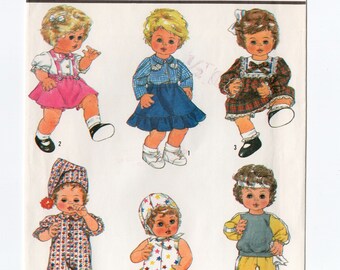 Simplicity 8376 Baby Doll Clothes 80s Vintage Sewing Pattern Uncut Large 17 - 18 Inches Romper, Dress, Pajamas, Sweatsuit