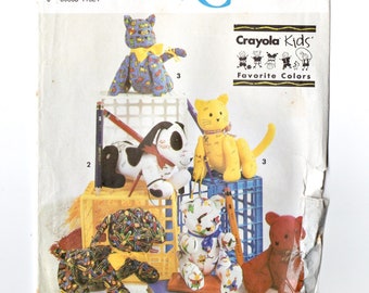 Simplicity 7552 Autograph Dog, Cat, Bear 90s Vintage Sewing Pattern Uncut Jointed Stuffed Animals