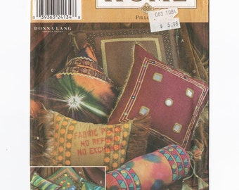 Simplicity Home 9314 Hippie Chic Pillows Vintage Sewing Pattern Uncut Square, Neck Roll, Various Trims, Throw Pillow