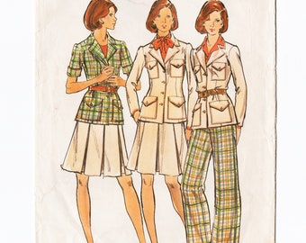 Butterick 3582 Misses Jacket, Skirt, Pants 60s Vintage Sewing Pattern Size 10 Bust 32 1/2 Patch Pockets, Pleated Skirt, Front Zip Pants